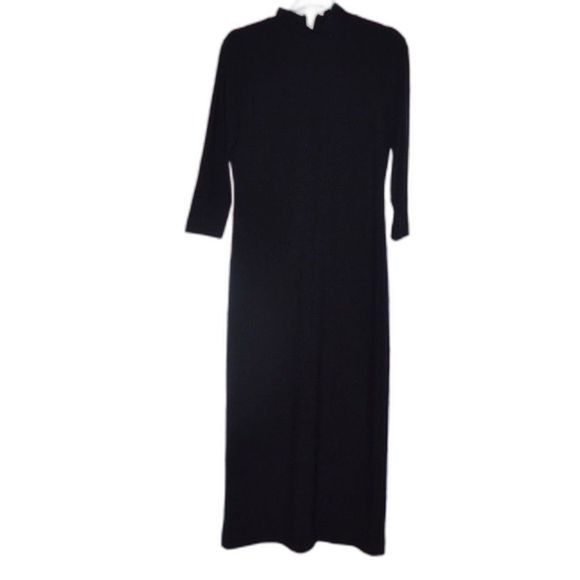 Boston Proper Maxi Spandex Blend Stretch 3/4 Sleeves Black Elegant Zip Up Dress - Picture 1 of 11